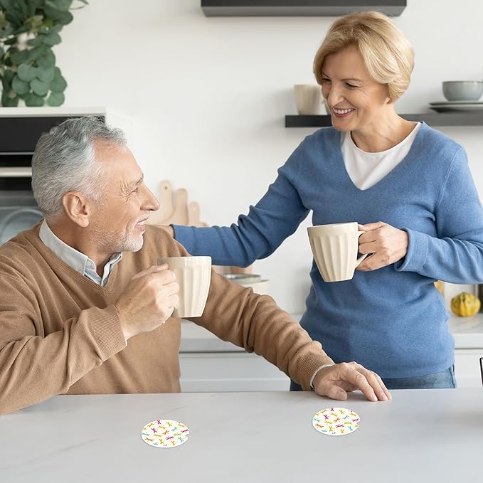 Colorful Dragonfly Car Coasters,Ceramic Absorbent Cup Holders with Finger Notch & Cork Base Car Assecories for Women/Men 2.6"(2 Pieces)