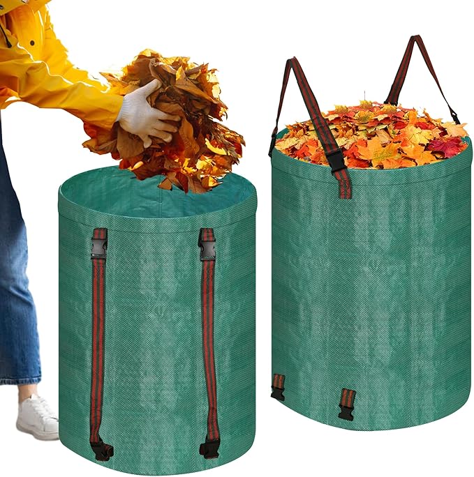 Leaf Collector Bag with Lid, Shoulder Strap, and Drawstring – Reusable Yard Garden Bag for Leaves and Lawn Trash, Perfect for Leaf Removal, Yard Clean-Up (Without lid, 32 Gallon)