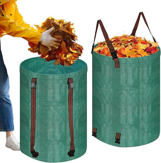 Leaf Collector Bag with Lid, Shoulder Strap, and Drawstring – Reusable Yard Garden Bag for Leaves and Lawn Trash, Perfect for Leaf Removal, Yard Clean-Up (Without lid, 32 Gallon)