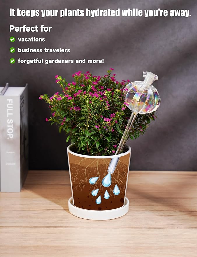 NiHome Plant Watering Globes 4-Pack, Iridescent Glass Cactus Self Watering Globe, Glass Waterer for Potted Plants - 4.7OZ/140 ML Capacity Automatic Mini Irrigation System, Adorable Gardening Gift