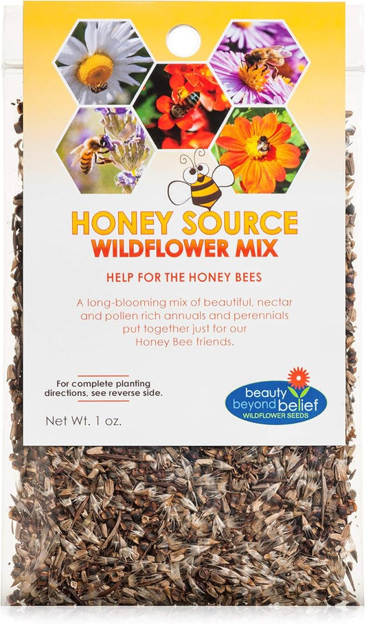 Honey Source Wildflower Seeds Mix for Honey Bees 1oz - Premium Annual and Perennial Flower Seed Mix – Bulk Planting for Pollinator