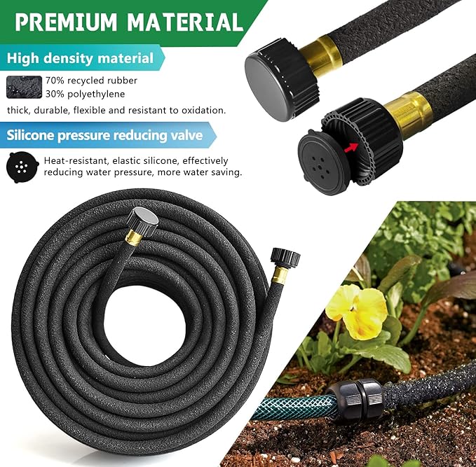 4-Pack Soaker Hose for Garden 10 Ft, Short Soaker Hoses 40 Ft, Rubber Garden Hose for Watering, Heavy Duty Drip Irrigation Hoses System (10 feet 4-Pack)