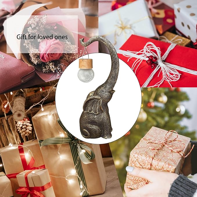 Elephant Statue Solar Garden Decor with Glass Ball Lights,Outdoor Elephant Decor for Birthday Gifts Women, Garden, Patio, Yard, Lawn