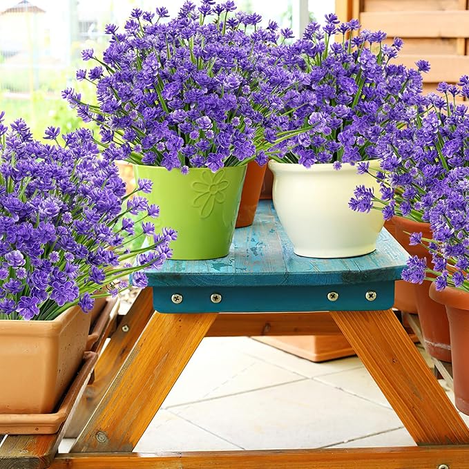 24 Bundles Artificial Flowers for Outdoor,No Fade Fake Plastic Flowers Faux Plants for Decoration Hanging Planters Indoor Outside Garden Porch Window Box Home Wedding Farmhouse