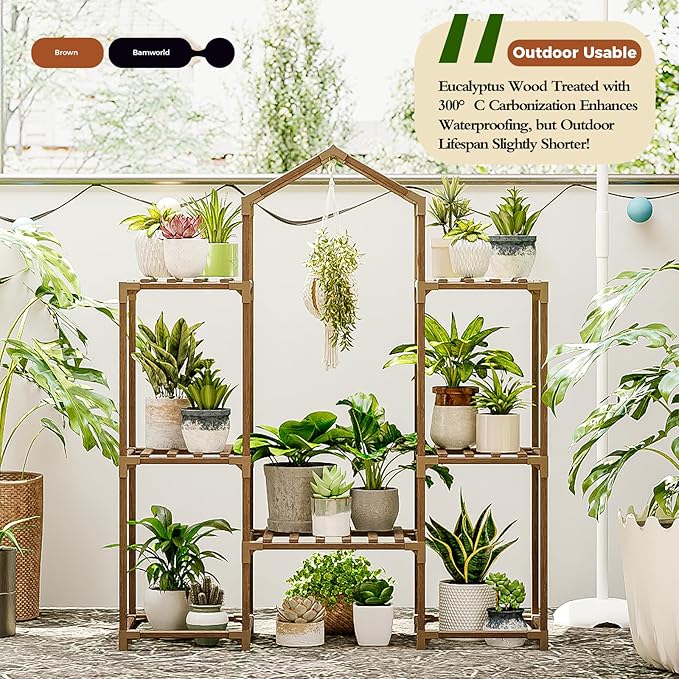 Bamworld Plant Stand Indoor Hanging Plant Shelf Outdoor Large Plant Rack for Multiple Plants Boho Home Decor Plant Gift for Mom Woman