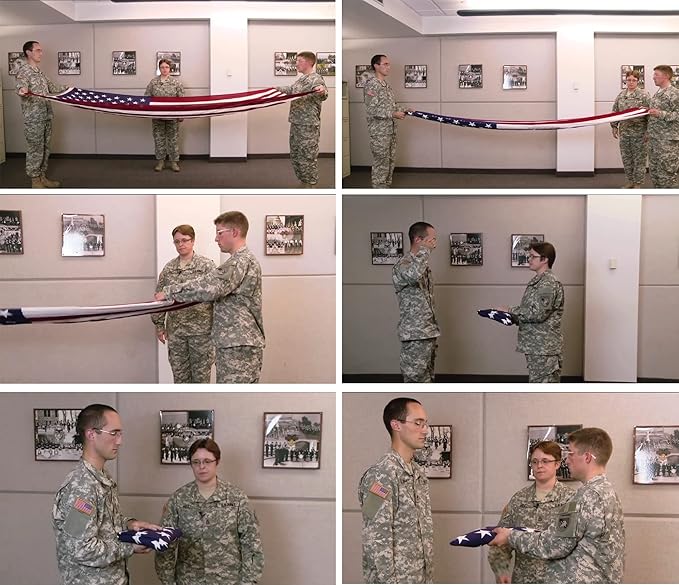 This Folded Memorial Flag American US Cotton Flag 5x9.5 FT Premium 100% Cotton For Veteran, Embroidered Stars, Sewn Stripes, 4 Rows of Lock Stitching, Brass Grommets USA Burial Casket Flags