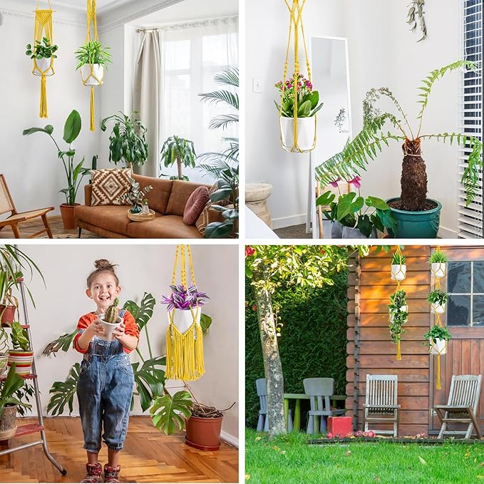 Macrame Plant Hangers, 6Pack Hanging Planters for Indoor Plants w/ 6 Set Hangers Kit Handmade Macromay Plant Hangers Indoor Flower Pots Holder Stand for Boho Home Décor (POTS NOT Included)