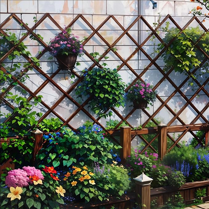 2PCS Expandable Garden Trellis, 38" x 89" Large Wooden Lattice Fence Wall Panel Stretchable Decorative Fences Lattice Trellis for Climbing Plants Outdoor Ivy Vine Rose Clematis Garden Patio Room Decor