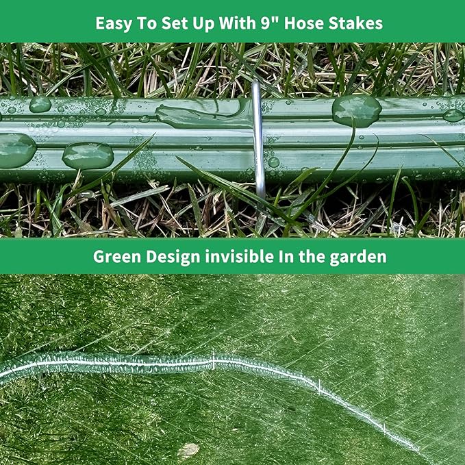 Watoo 2025 100 FT Flat Sprinkler Hose for Lawn Watering Garden Soaker Hose with Holes, Heavy Duty Lightweight No-Kink Water Hose with Stakes, Irrigation Hose, Great Fun for Kids and Dog