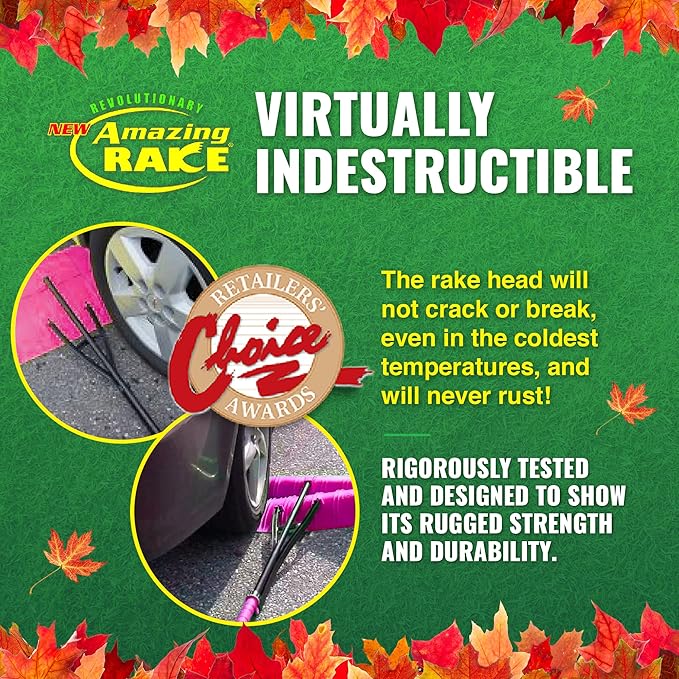 Amazing Rake Back Saving Garden Rake ― Leaf Rakes for Gardening ― Leaf Picker Upper ― Heavy Duty Leaves Claw & Rakes Lawns Garden Tool ― Easy Leaf & Grass Grabber Without Bending Over ― Hot Pink