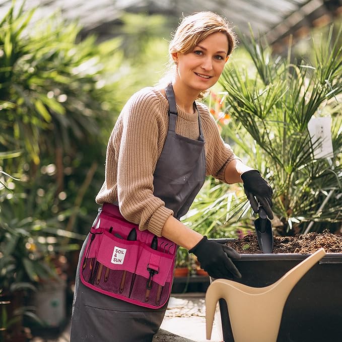 Soil & Sun Garden Tool Belt for Women, Tool Apron, Utility Belt Women, Teacher, Canvas Waist Apron with Pockets,Garden Aprons