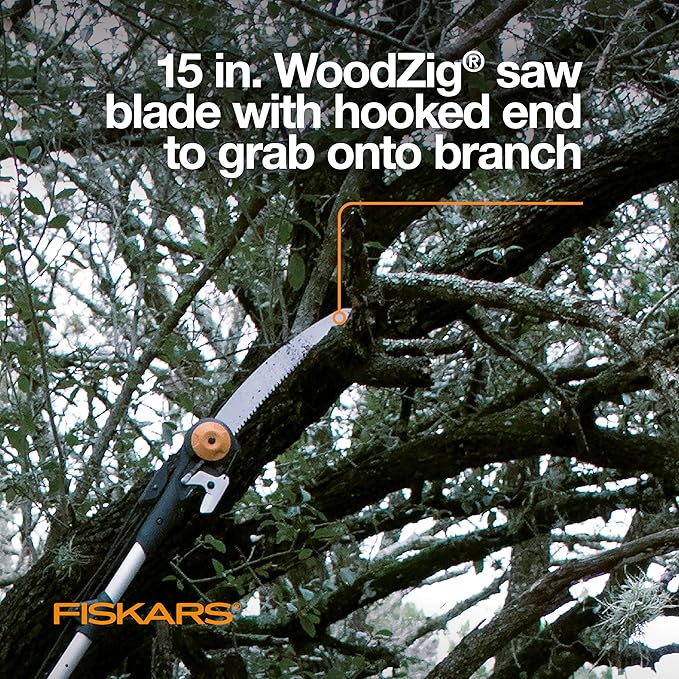 Fiskars 7-16 ft. Extendable 2-in-1 Pruner and Pole Saw For Tree Trimming, Tree Trimmer with Chain-Drive for Cutting Branches up to 1.25" Diameter with More Power, Garden Tools