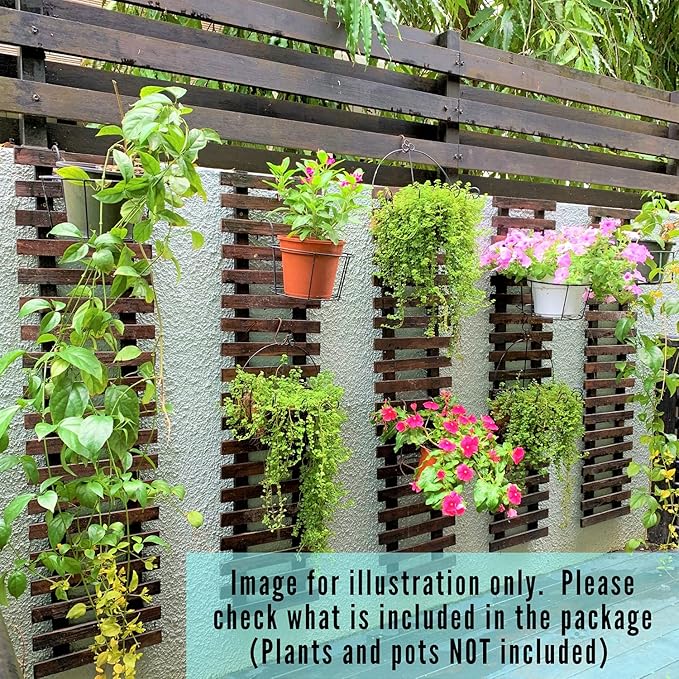 ShopLaLa Wall Planter-2 Pack Wooden Hanging Planters for Indoor Plants,Wall Mounted Plant Stand Ladder Outdoor Vertical Garden Balcony Unique Live Orchid Planter Large Dark Brown Wall Decorations