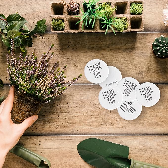 20pcs Thank You Tags Seed Paper – Plantable Wildflower Packets for Weddings, Gifts, & Life Events (20 Round Typewriter)