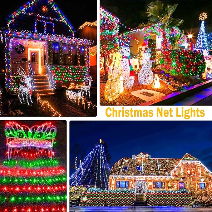 KNONEW Christmas Net Lights 360 LEDs 13ft x 9.8ft Outdoor Mesh Lights Connectable Waterproof 8 Modes & Timer Plug-in Net Fairy Lights for Bushes Garden Party Wedding Holiday,Red and Green