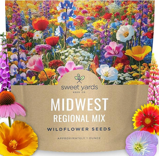 Midwest Regional Mix - Large 1 Ounce Packet - 15,000 Flower Seeds for Planting - Wildflower Mix