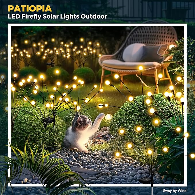 Solar Garden Lights, 60 LED Firefly Garden Lights Solar Outdoor, Solar Lights for Outside Sway by Wind,Solar Lights Outdoor Waterproof for Christmas Yard Patio Pathway Decoration (6 Pack)