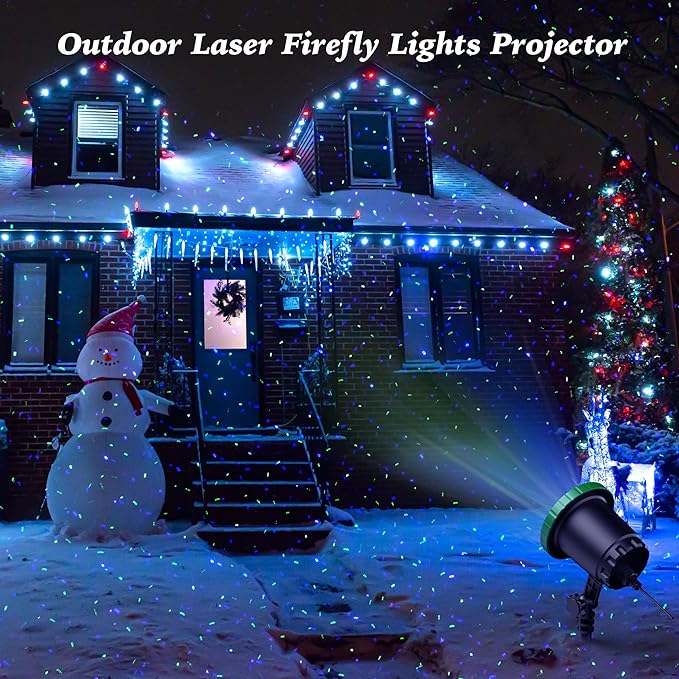 Outdoor Laser Lights Projector, 3 Color Motion Firefly Lights Show, RGB Christmas Decor Lights with Remote for Trees, Patio, Landscape