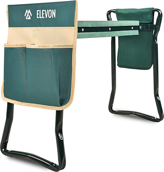 Elevon Portable Garden Kneeler and Seat Heavy Duty Garden Bench with 2 Large Tool Pouches Prevent Knee & Back Pain Folding Sturdy Gardening Tools Gifts for Gardeners