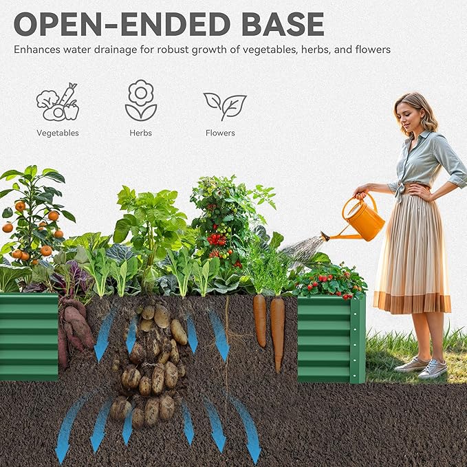 YITAHOME 6x3x1.5 2pcs Large Raised Garden Bed Kit, Galvanized Metal Planter Box with Gloves, Ground Nails, Support Rod, Outdoor Above Ground Planters for Plants Vegetables Flowers, Green