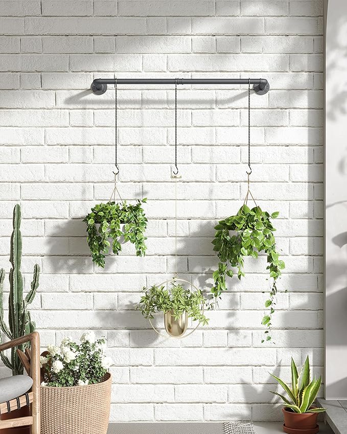 Plant Hanger Indoor, Hanging Planters Rod for Indoor Plants with 3 Hanging Chains, Wall Plant Hanging Rod for Window Ceiling, 38.2 Inch, Metal/Black, Pots Not Included…