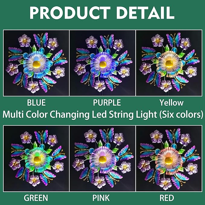 Solar Wind Spinners Outdoors for Yard and Garden - 40 Inch Metal Wind Sculpture, Outdoor Kinetic Windmill with Multi-Color Led Lights for Patio, Lawn & Garden Decoration (Butterfly)