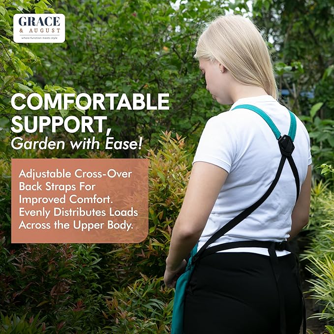Gardening Apron with Pockets for Women & Men - Garden Apron 7 Pockets & Internal Drawstring Bag - Great Gift