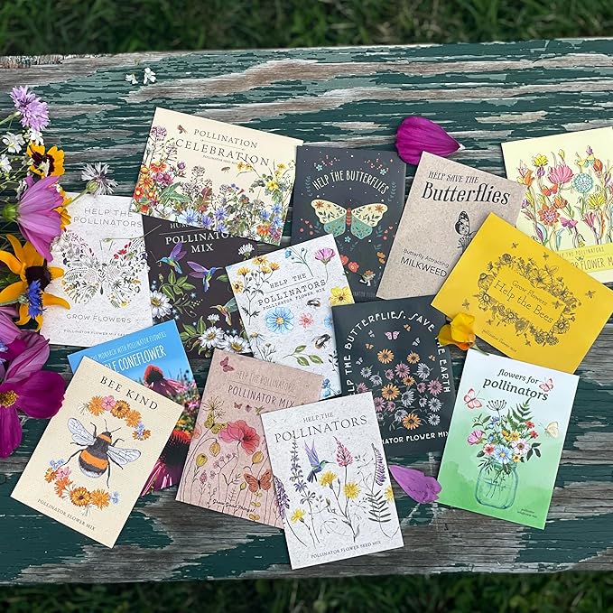 Bentley Wildflower Pollinator Mix, 25 Non-GMO Packets for Garden Planting, Non-Coated Flower Seeds to Grow Plants and Help Bees, Beautiful Gift