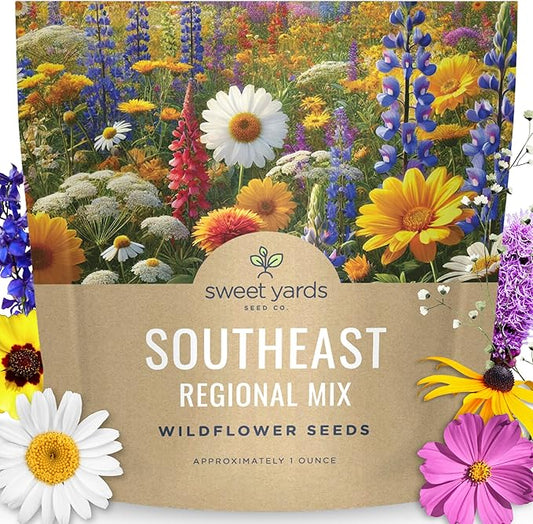 Southeast Regional Mix - Large 1 Ounce Packet - 12,000 Flower Seeds for Planting - Wildflower Mix