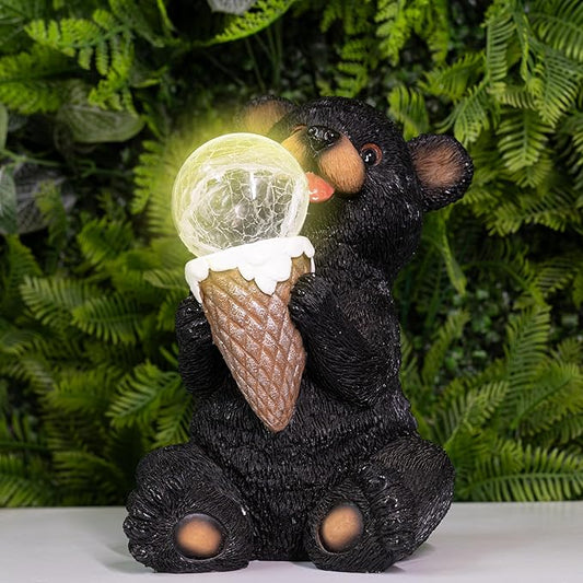 The Roo - Black Bear Solar Light Figurine - Outdoor Waterproof Garden Statue - Animal Garden Decor Light - Solar Lantern for Outside - Housewarming Gifts - Patio, Yard, and Lawn