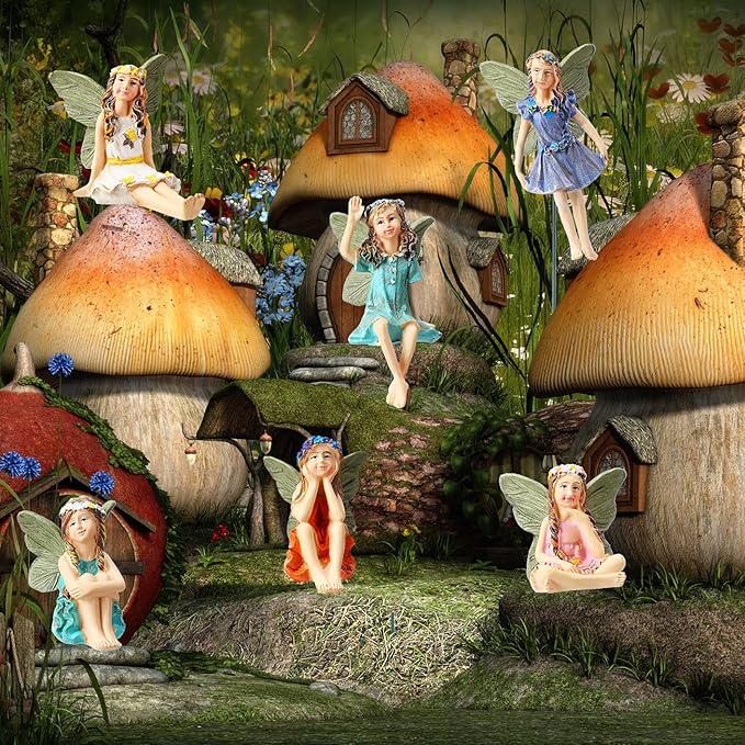 Bucherry 12 Pieces Garden Mini Fairies Figurines Miniature Fairy Sculpture Decoration Tiny Garden Accessories for Home Outdoor Yard Lawn Flower Pot Decor(Elegant)