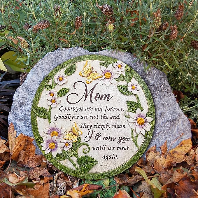 INSPIAMZUE Mom Memorial Stone - Until We Meet Again, Mom Remembrance Gift for Grieving, Sympathy Gift for Loss of Mother, Mom Loss Condolence, Memorial Stone Butterfly Flower TNS2