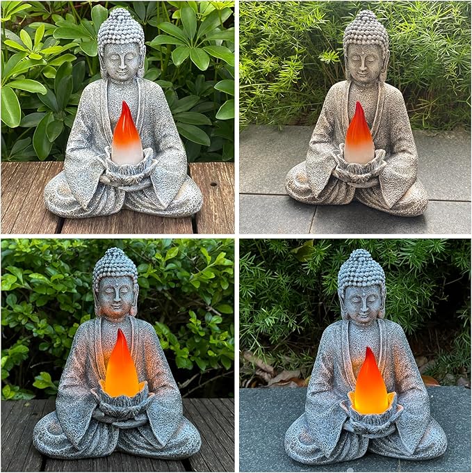 Buddha Statue for Home and Outdoor Decor Solar Powered Flickering LED,Garden Light Zen Meditation Spiritual Room Decor- Buddha Decor Outdoor-Ideas Gifts for Women, Mom