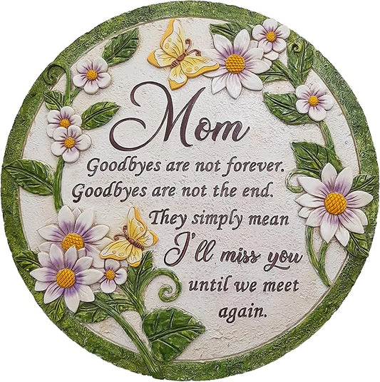 INSPIAMZUE Mom Memorial Stone - Until We Meet Again, Mom Remembrance Gift for Grieving, Sympathy Gift for Loss of Mother, Mom Loss Condolence, Memorial Stone Butterfly Flower TNS2