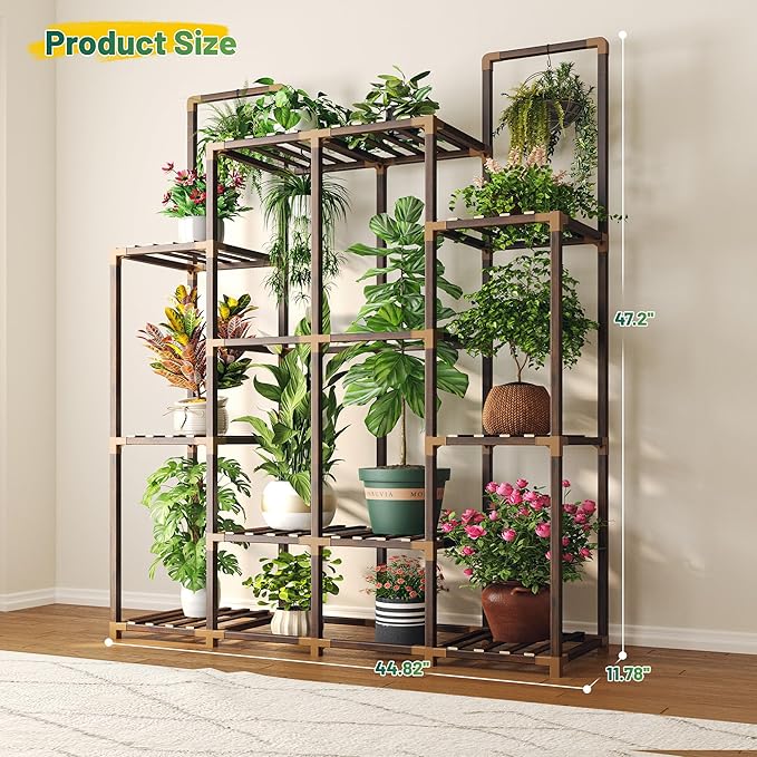 EnHomee Plant Stand Indoor Tall Plant Stand Outdoor Large Wood Plant Shelf Indoor for 14 Pots Plants,4-tiers Plant Holder for Patio Living Room Gardening Balcony 44.8" Wx47.2 Hx11.78 D