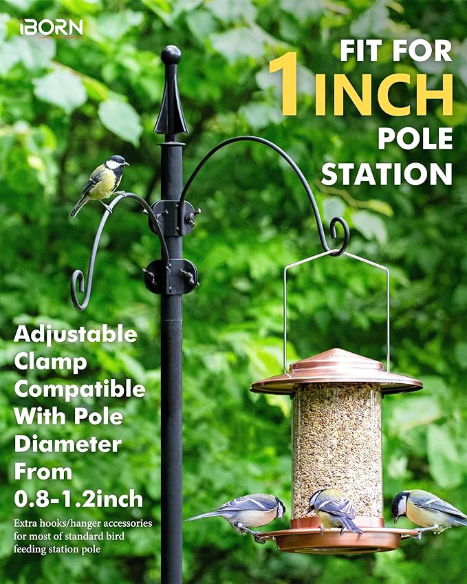 iBorn Bird Feeders Hangers for 1” Pole Stand Station Outdoor Hanging Hooks for Humming Bird Feeders for Outside Plant Hanger Hook Bracket Kit 12.2 Inch Long Metal Hooks for 1 Inch Pole, Pack of 4