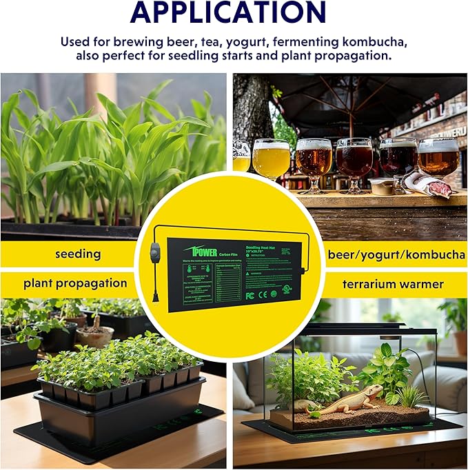 iPower 2 Pack 10"x20.75" Seeding Heat Mat, Adjustable Temperature Waterproof Durable Germination Station, Hydroponic Heating Pad for Indoor Gardening