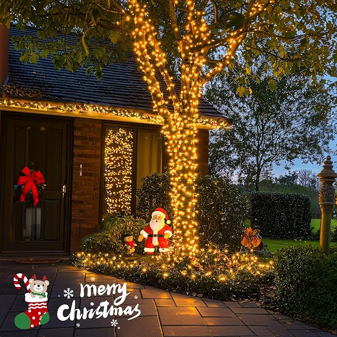 JMEXSUSS 2 Pack Solar String Lights Outdoor Waterproof, Each 33 FT 100 LED Solar Tree Lights Outdoor for Outside Tree Christmas Garden Patio Decor(Warm White)