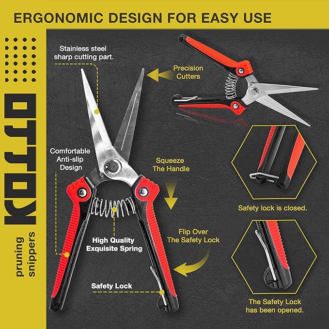 KOTTO 4 Pack Professional Bypass Pruning Shears, Stainless Steel Cutter Clippers, Sharp Hand Pruner Secateurs, Garden Trimmer Scissors Kit with Storage Bag and Protection Gloves