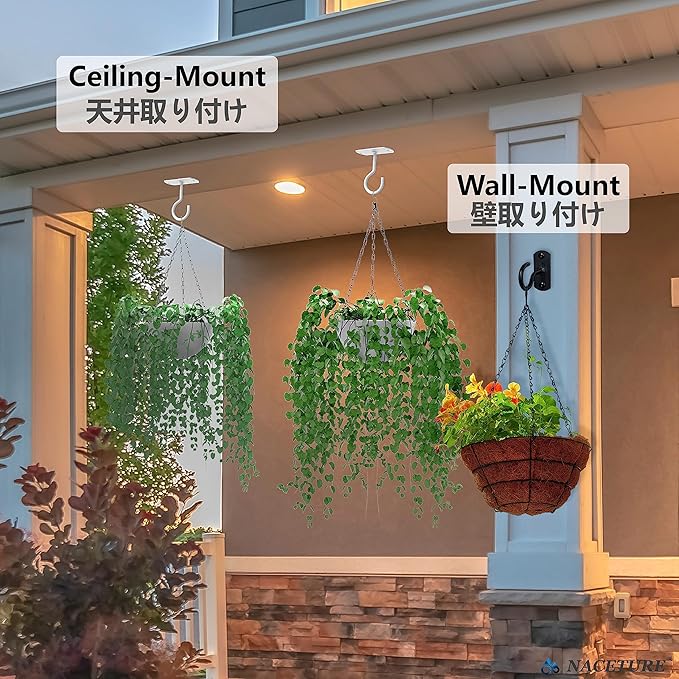 NACETURE Ceiling Hooks Heavy Duty 2 Pack - Plant Hooks for Ceiling Hanging Hook for Hanging Basket Hook, Light, Bird Feeders, Wind Chimes Décor Indoor & Outdoor (2.5" White 2 Pack)