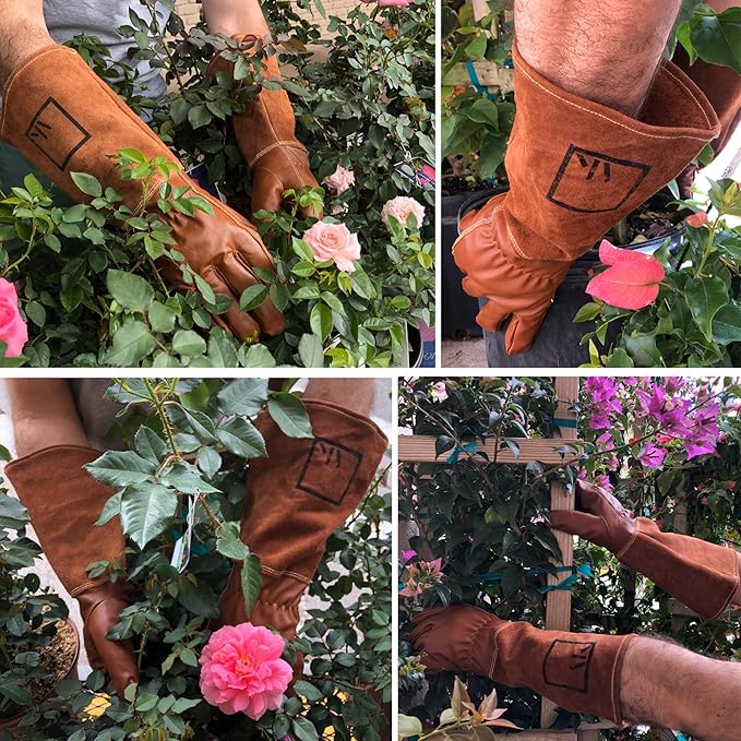 Rose Pruning Gloves, Leather Garden Gloves Long Gardening Gloves for Women and Men Rose Gloves Cut Proof Cowhide Suede Gauntlet Brown Garden Gloves Work Rose Gardening Gloves S
