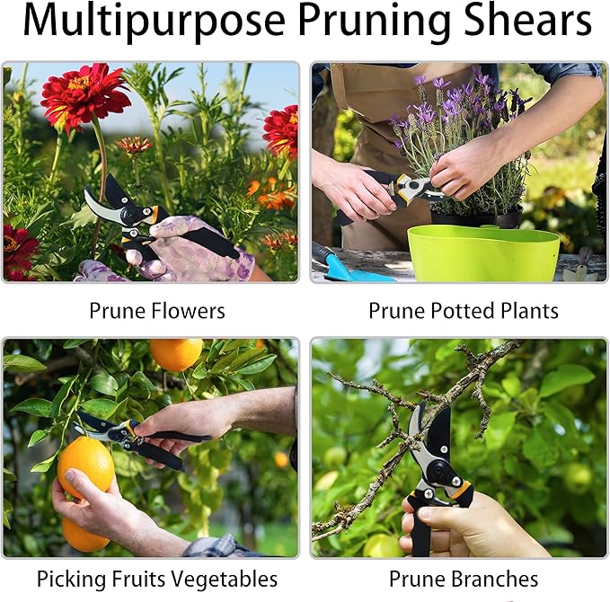 Pruning Shears 8" + Pruning Snips 6.5", Garden Scissors Clippers, Hand Pruners for Gardening