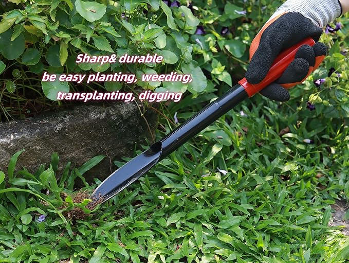 4PCS Garden Tools Set with 2-in-1 Tool Hoe/Cultivator Dual Head; Willow Leaf-Shaped Seeding Widger Gardening Trowel; Protective Gloves and Pruning Shear