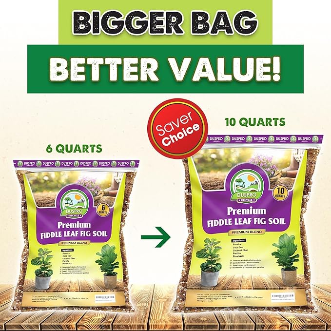 DUSPRO Recycle Fiddle Leaf Fig Soil Specialized for Fiddle Leaf Fig Plant Indoor 5-in-1 Pre-Mixed with Coco Coir, Coconut Fiber, Perlite, Pumice, Pine Bark Ready-to-Use Handmade Mixing Drainage 4 QRT