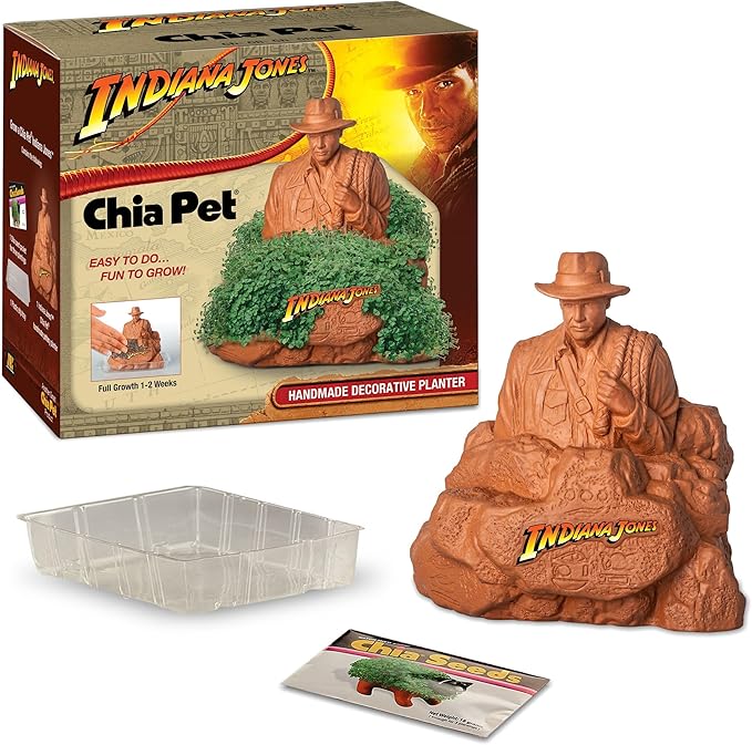 Chia Pet Indiana Jones with Seed Pack, Decorative Pottery Planter, Easy to Do and Fun to Grow, Novelty Gift, Perfect for Any Occasion