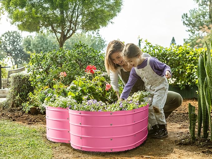 Galvanized Raised Garden Beds Outdoor // Planter Raised Beds for Gardening, Vegetables, Flowers // Large Metal Garden Box (Pink) // Tool-Free Assembly