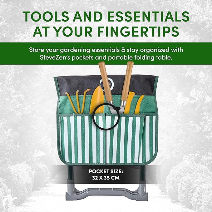 Garden Kneeler Seat Bench-Foldable-Saves Your Back and Knees! Extras Included-SunShade Umbrella (Patented), Wide EVA Foam Pad (10.2"), Folding Table, Potting Mat. Great gift for Everyone, Seniors.