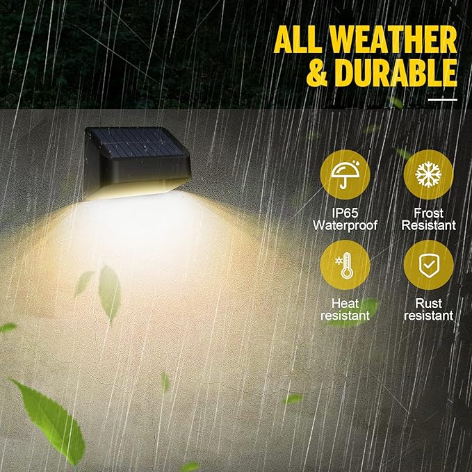Brighter Solar Fence Lights,Solar Lights Outdoor Waterproof,Warm White and RGB 8 Colors,Dusk to Dawn Deck Light, Outdoor Lighting for Backyard/Railing/Wall/Step/Patio(12 Pack)
