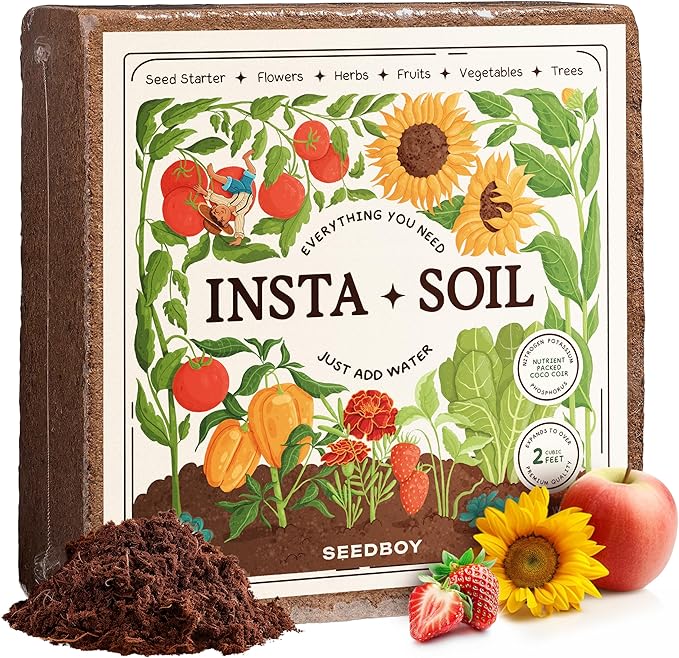 InstaSoil™ Nutrient-Rich Potting Soil for Indoor/Outdoor Plants – Compressed Coco Coir– Just Add Water - Expands to 15 Gallons in 5 Minutes - Perfect for Herbs, Vegetables & Microgreens (10lb Block)