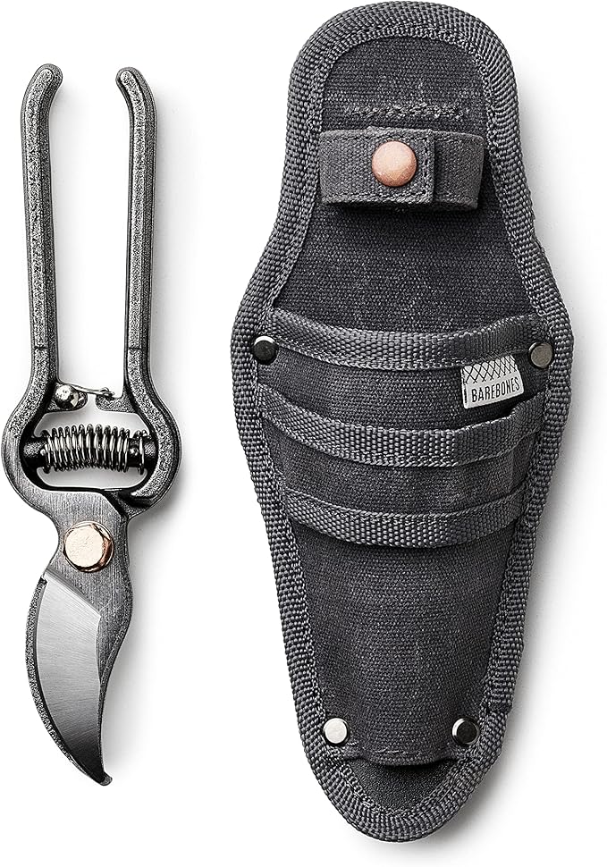 Barebones Pruner & Sheath - Vintage Inspired Japanese Design Pruners for Gardening - Multipurpose Pruning Shears with Canvas Sheath - Gardening Tools Made with Durable Steel